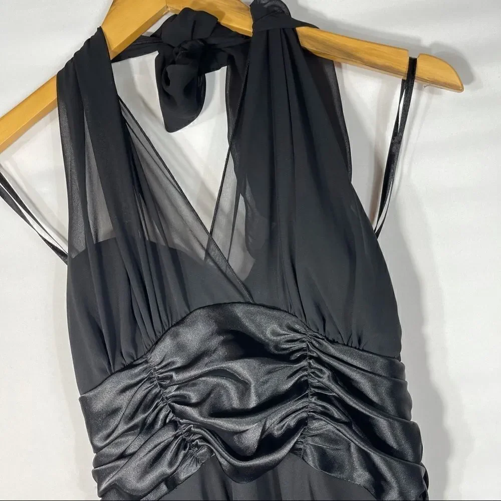 Connect A-Line Halter Black Short Chiffon Dress